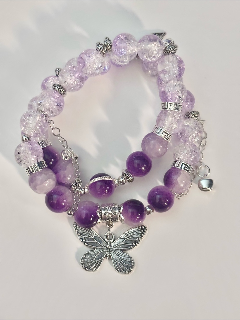 Handmade Purple Beaded wrap Bracelet with Butterfly Charm